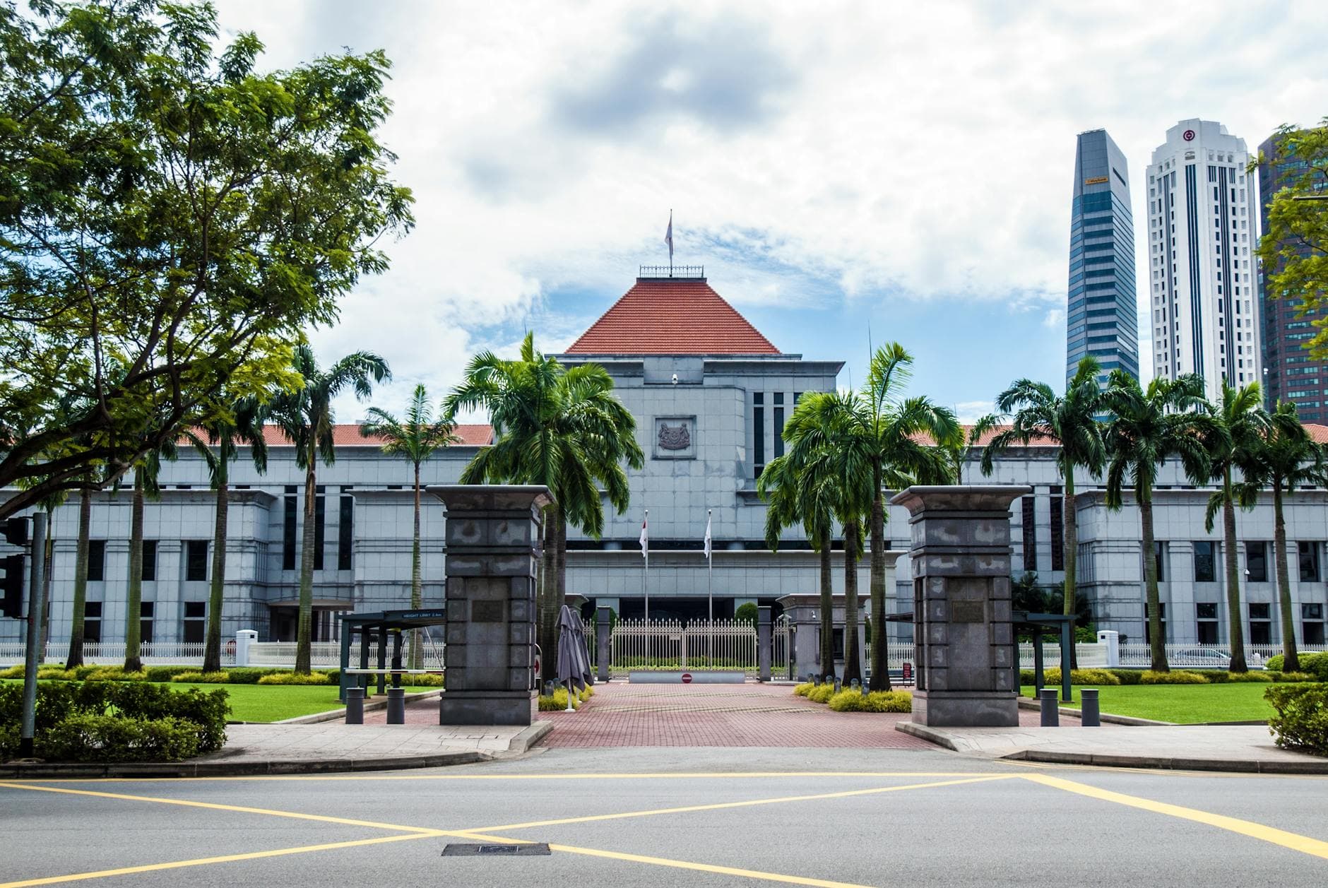 A Singapore civic building — most AI grants are administered by Enterprise Singapore, IMDA, and AISG.